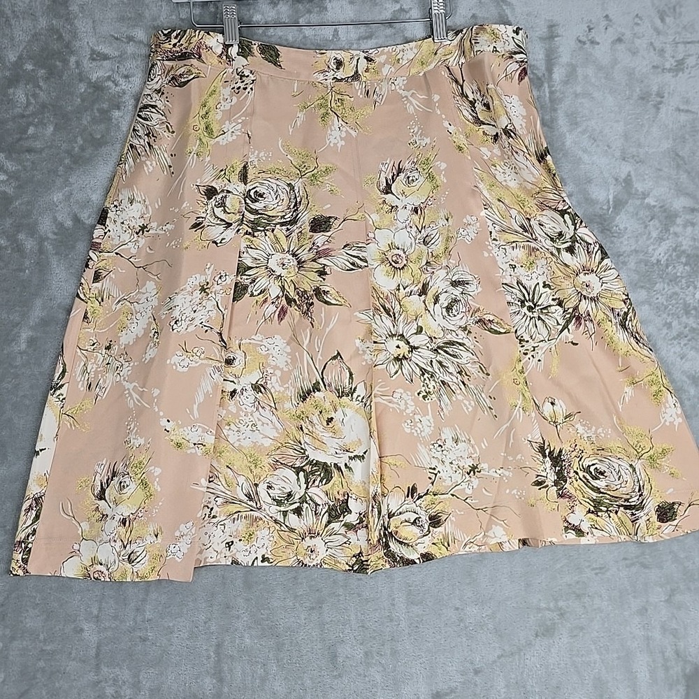 Merona Silk A-Line Pleated Floral Skirt Beige Yellow‎ 16 Classy
